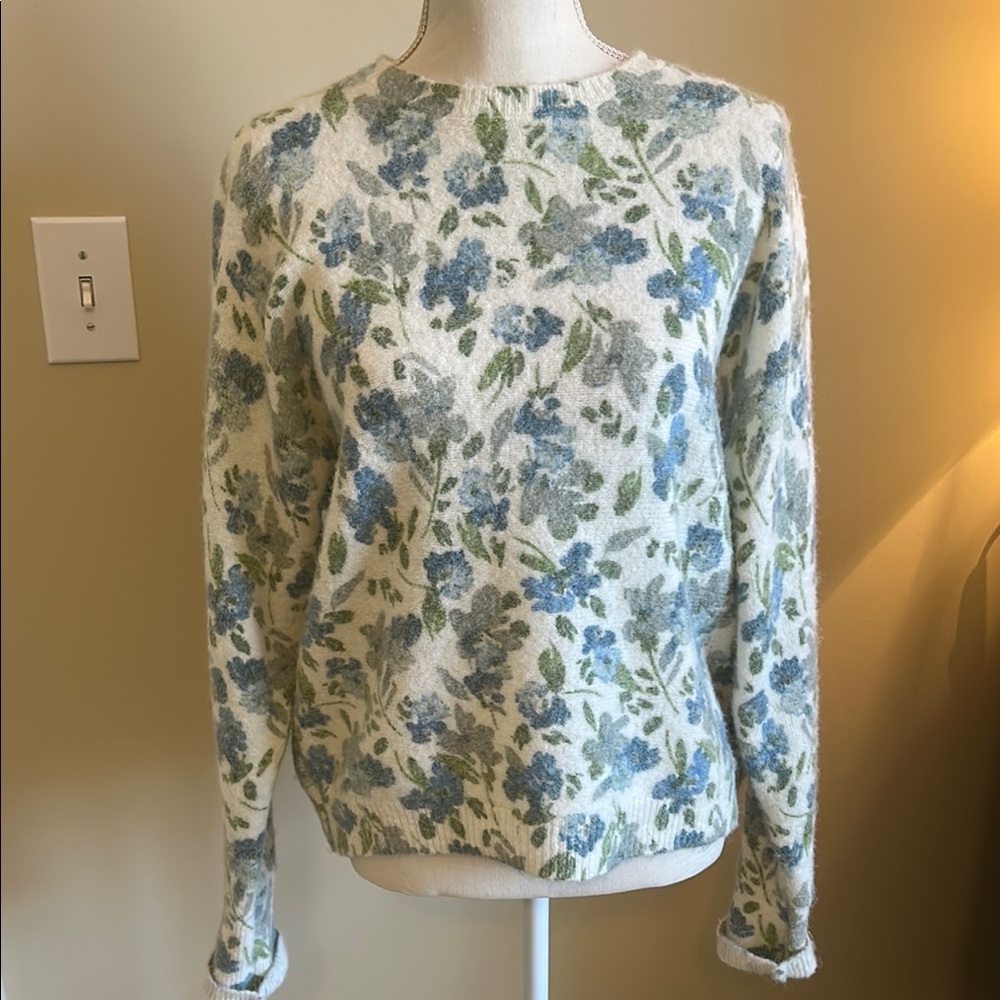 Joie Blue Floral Crew Neck Sweater